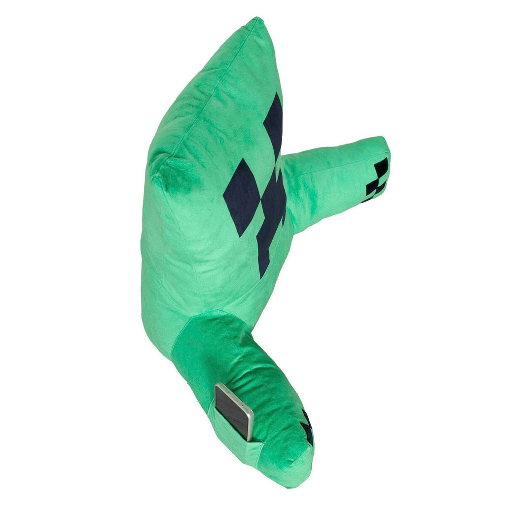 Lesepute Minecraft Creeper i fløyel med ryggstøtte i bruk