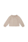 Linbluse med striper beige coffee 110/116 - Leevje forfra
