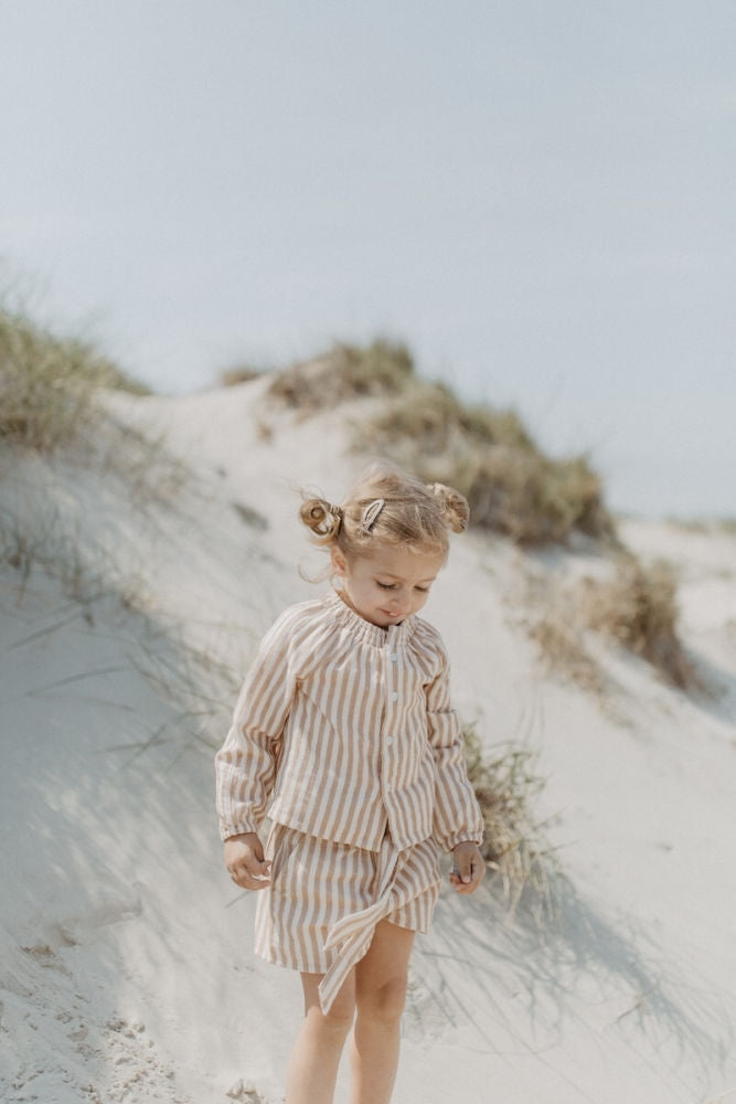 Linbluse med striper beige coffee 110/116 - Leevje bakside