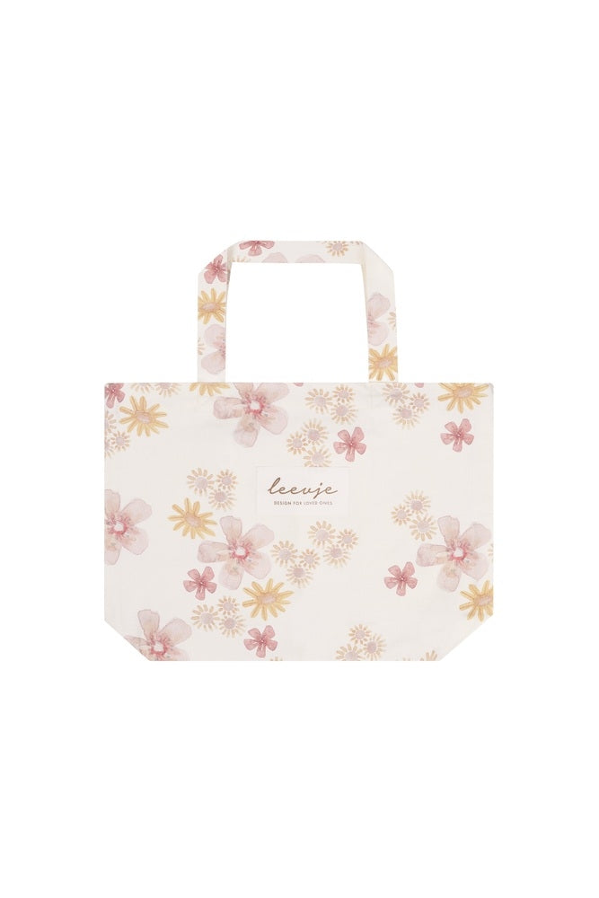 Liten toteveske 'Flowers' i 100 % økologisk bomull forfra