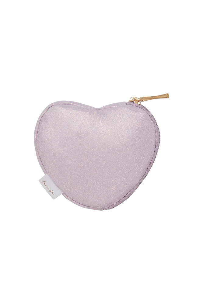Lommebok for barn Lilac Heart hjerteform med glitter forfra