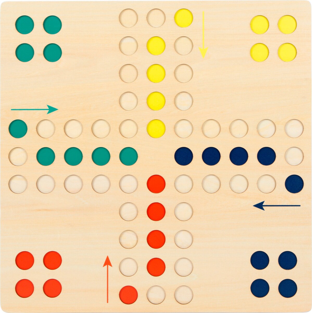 Ludo XL brettspill i tre med store spillbrikker bakside