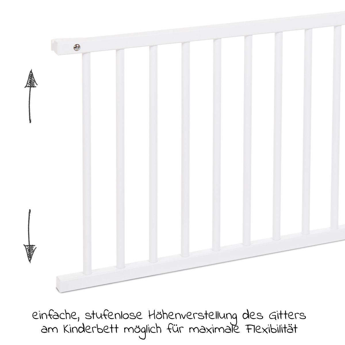 Detalj av lukkegitter for Boxspring XXL barneseng hvitlakkert