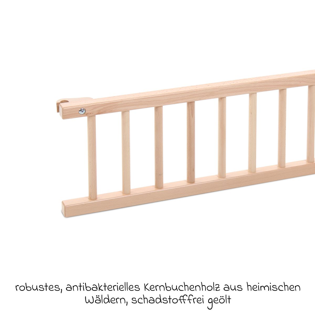Nærbilde av klarlakk på Lukkegitter til sideseng Mini, Midi & Original, naturlakkert