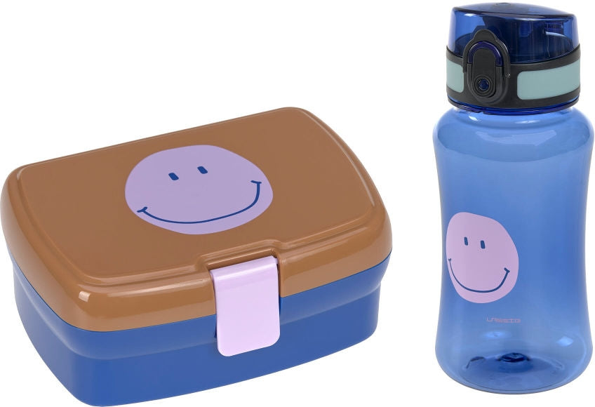 Nærbilde av drikkeflaske i Lunsjsett Little Gang Smile caramel/blue