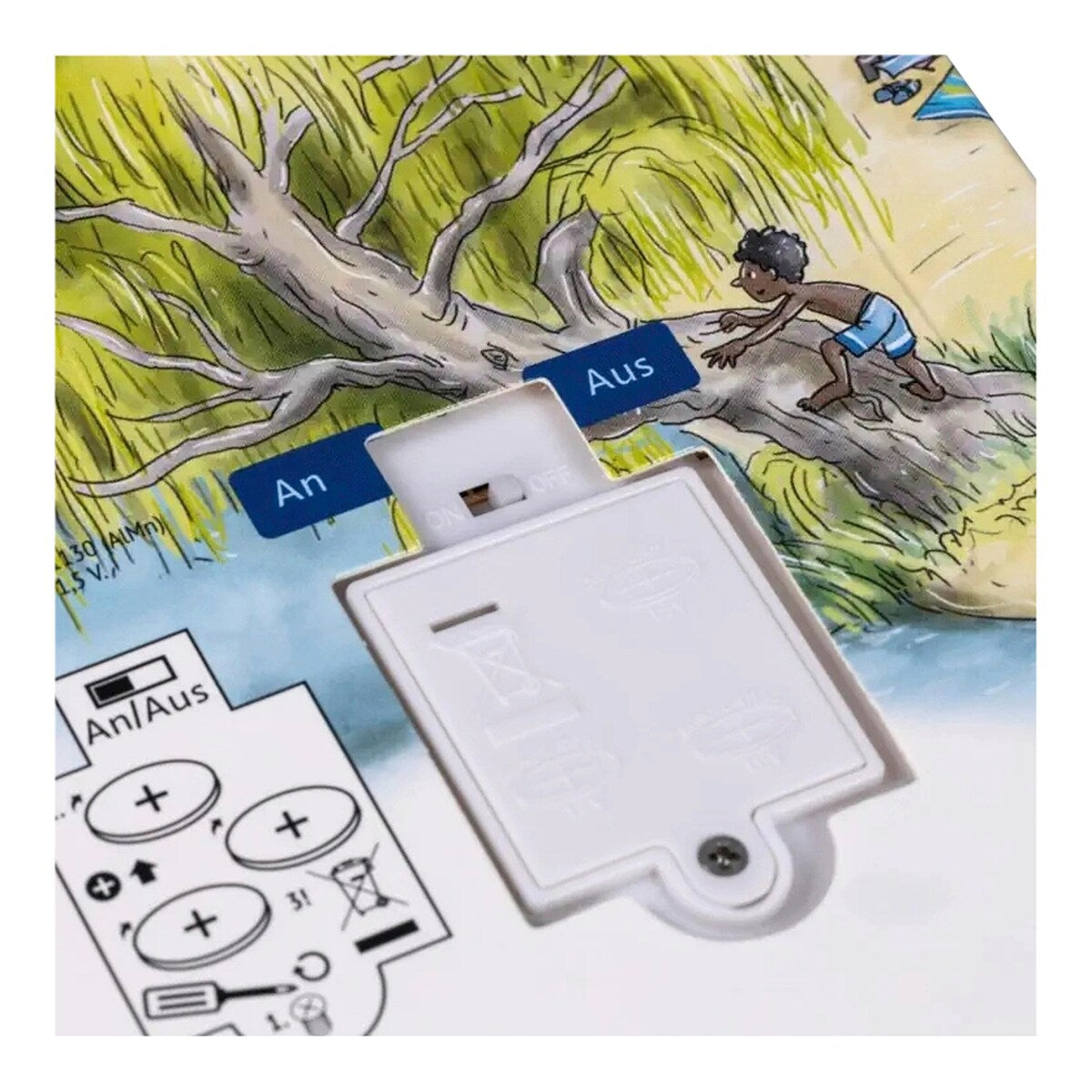 Lydbok med over 30 lyder og myldrebilder fra 2 år montert åpen
