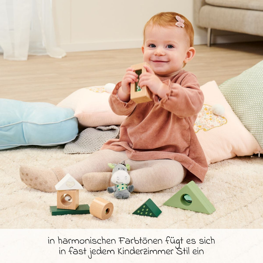 Lydklosser i tre, 8 stk, esel - Eichhorn pakkeinnhold