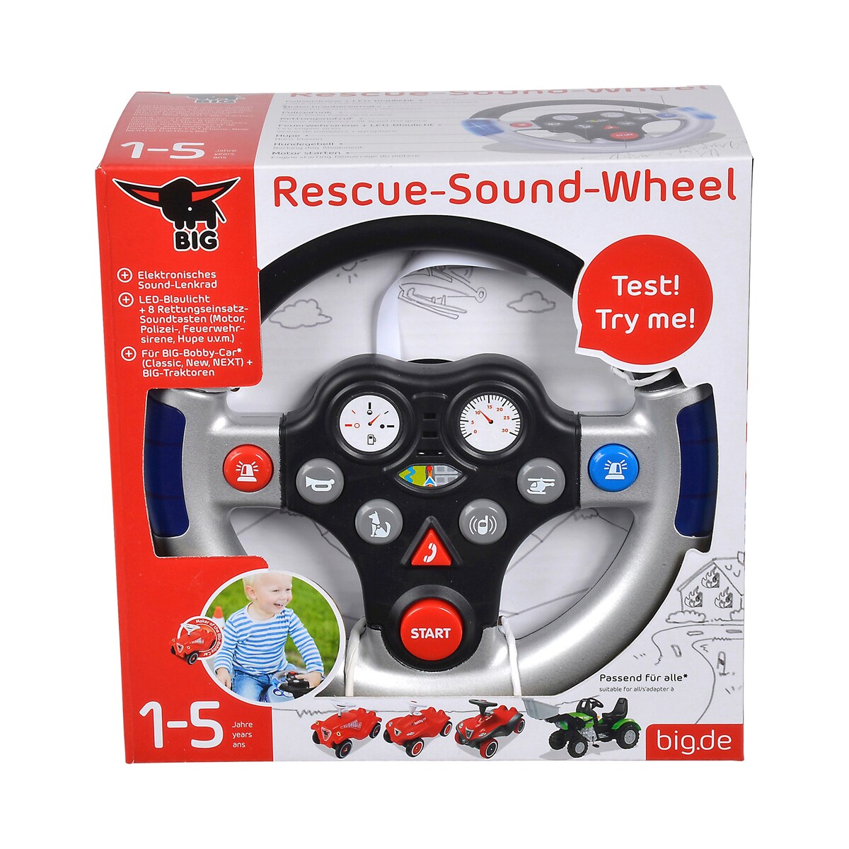 Nærbilde av blålys på Lydratt Rescue-Sound-Wheel til BIG Bobby Car