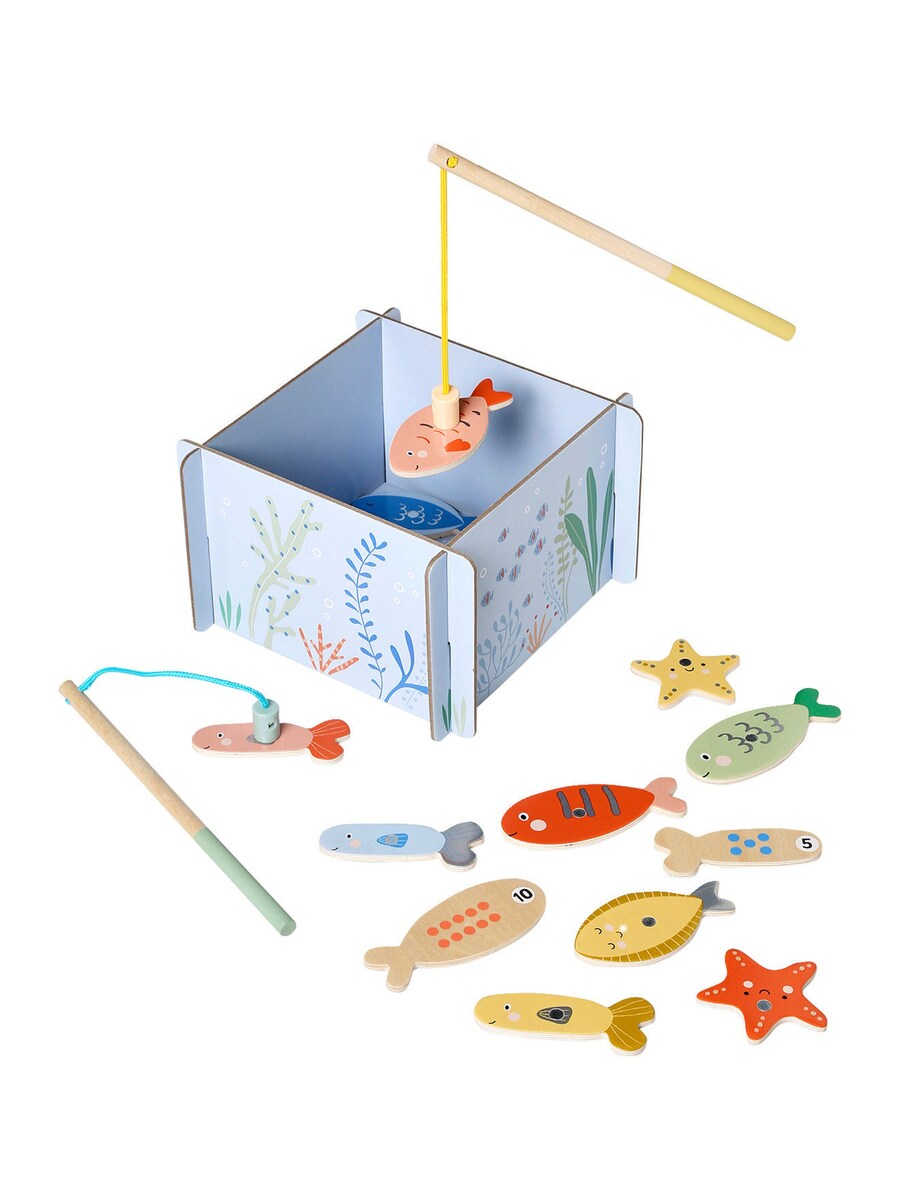 Detalj av magnetisk fiskespill i tre FSC® med fiskestang