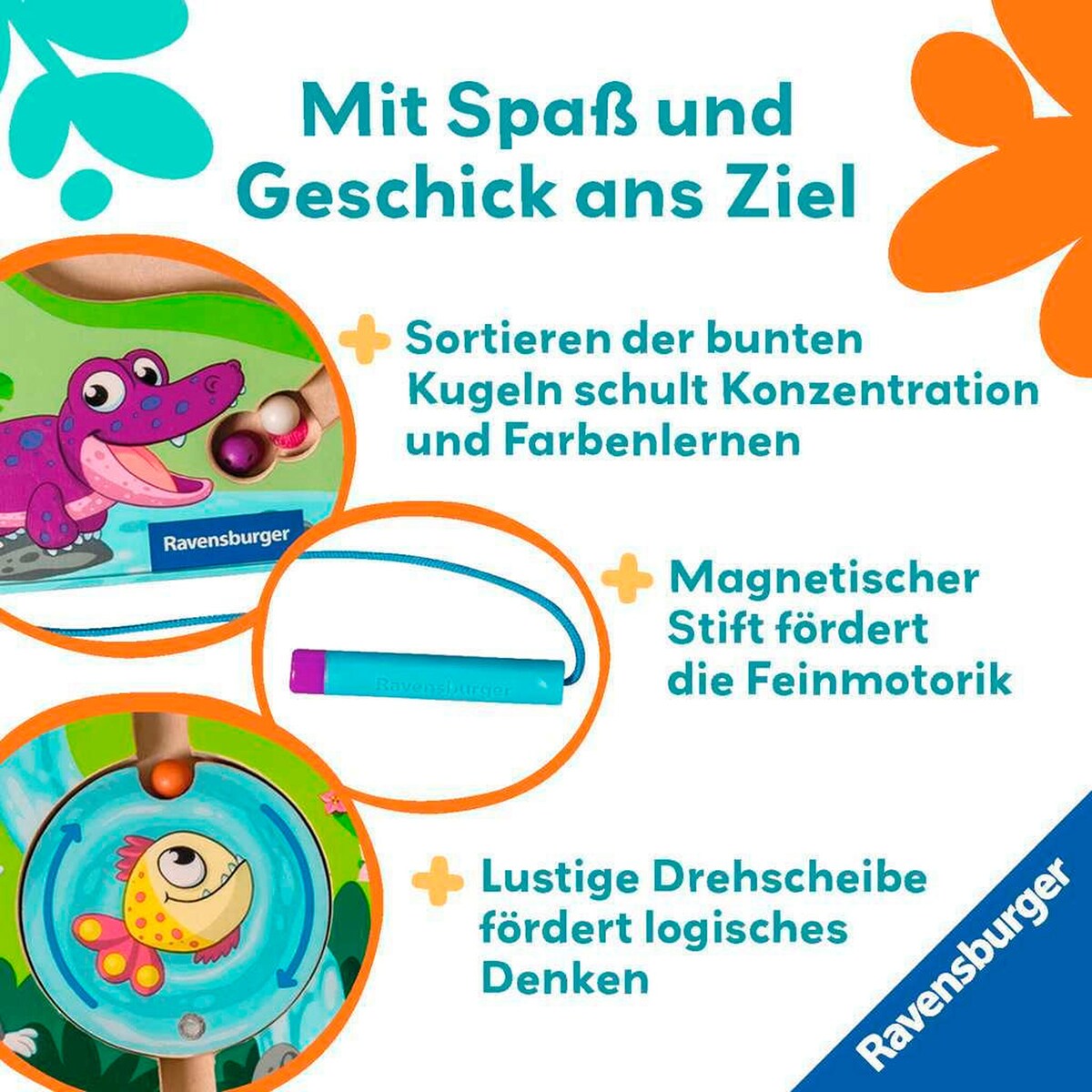 Montert Magnetisk kulelabyrinth i tre jungel 22x22 cm med kule