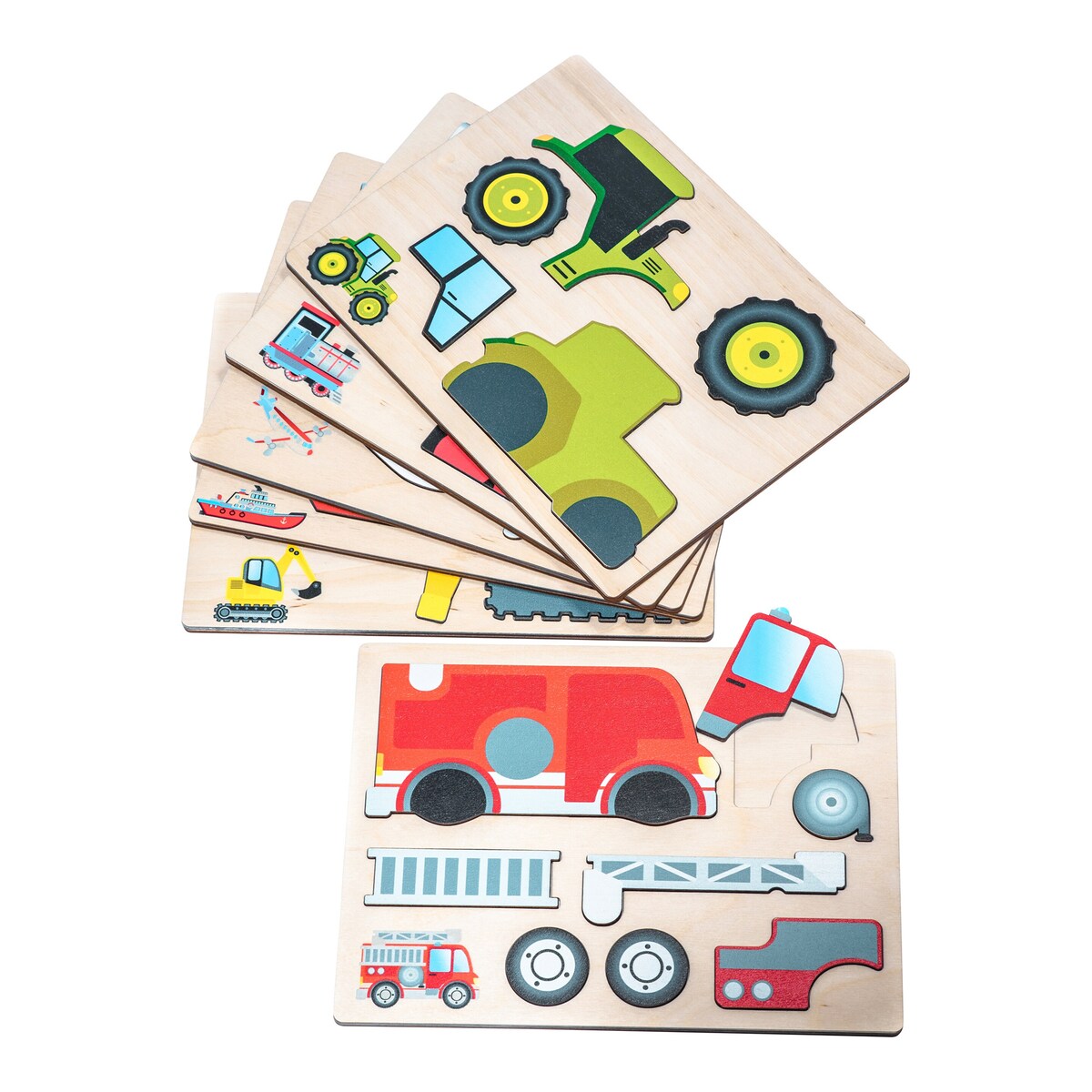 Magnetisk puslespill transport 6 stk i trekasse forfra