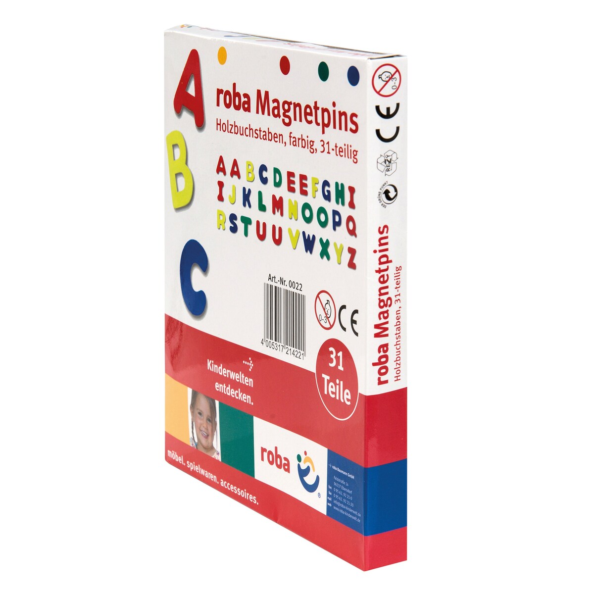 Magnetiske trebokstaver 31 deler, fargerike bakside