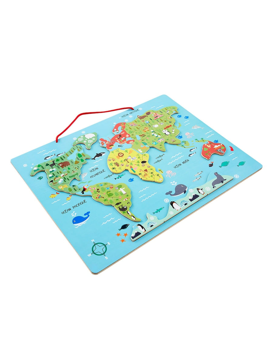 Magnetpuslespill verdenskart i tre FSC® 46x32 cm forfra