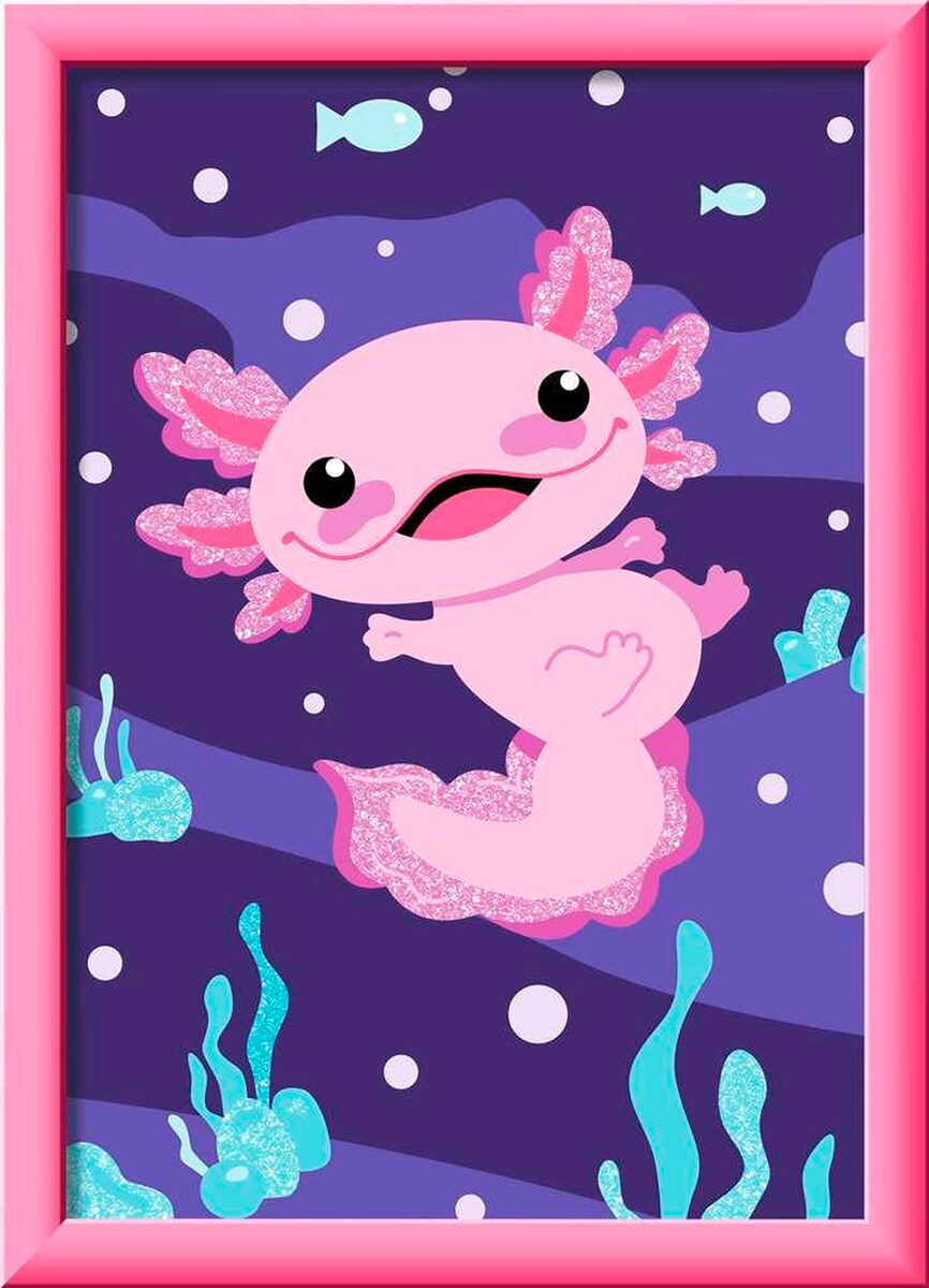 Mal etter tall Axolotl med glitter forfra