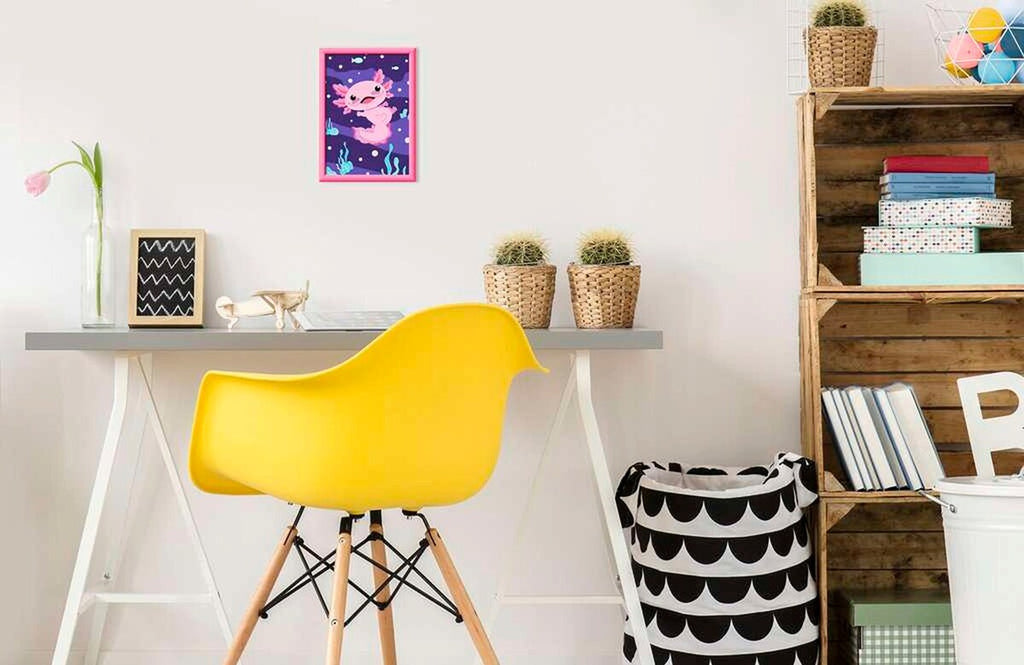 Detalj av Mal etter tall Axolotl med glitter pensel og farger