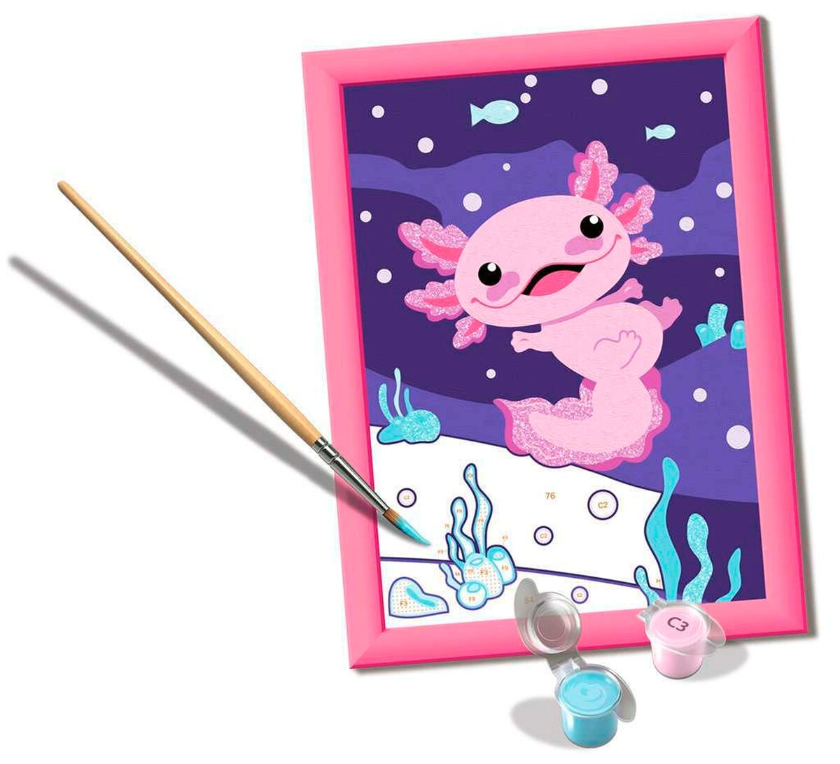 Mal etter tall Axolotl med glitter motiv og instruksjonsark