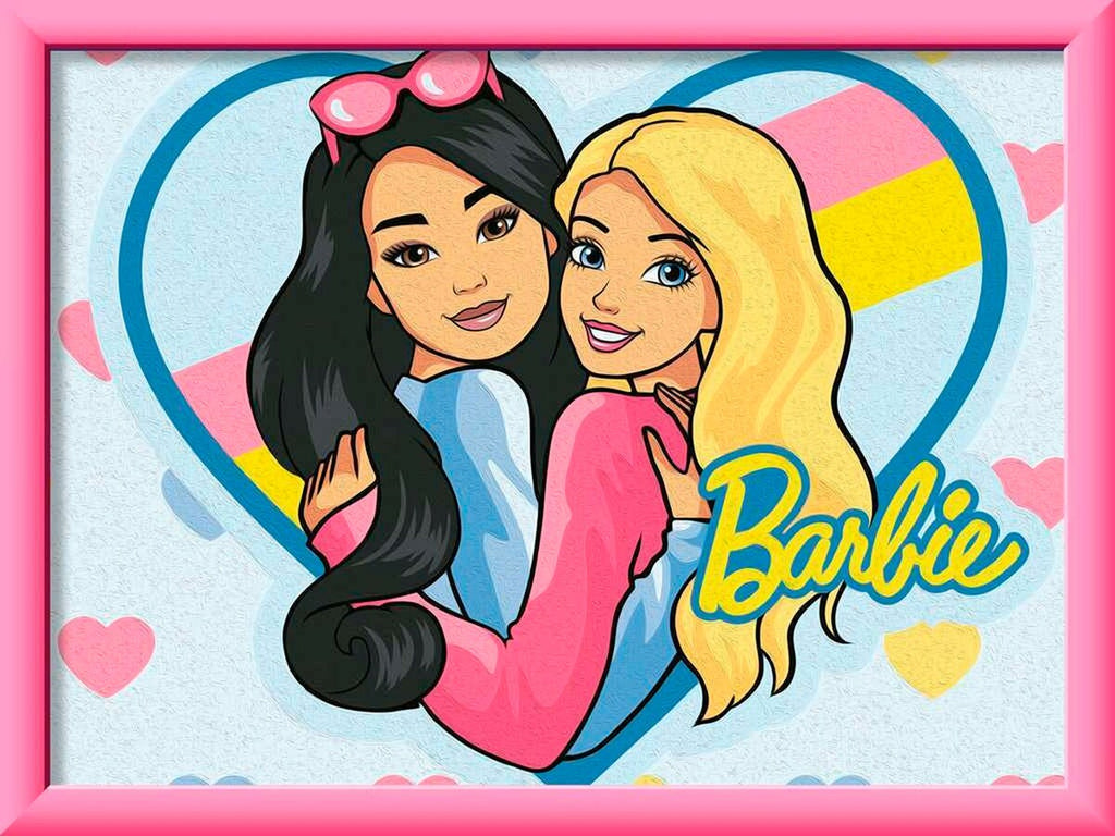 Mal etter tall Barbie-Duo forfra med fargerike linjer