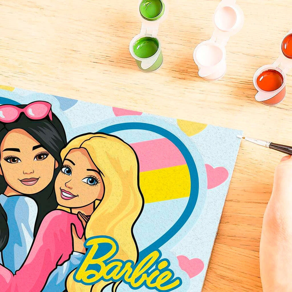 Mal etter tall Barbie-Duo med åpent fargebrett og pensel