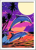 Mal etter tall delfiner med lysfarger 13x18 cm forfra
