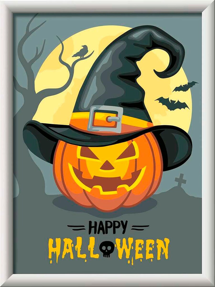 Mal etter tall Happy Halloween med 15 akrylfarger forfra