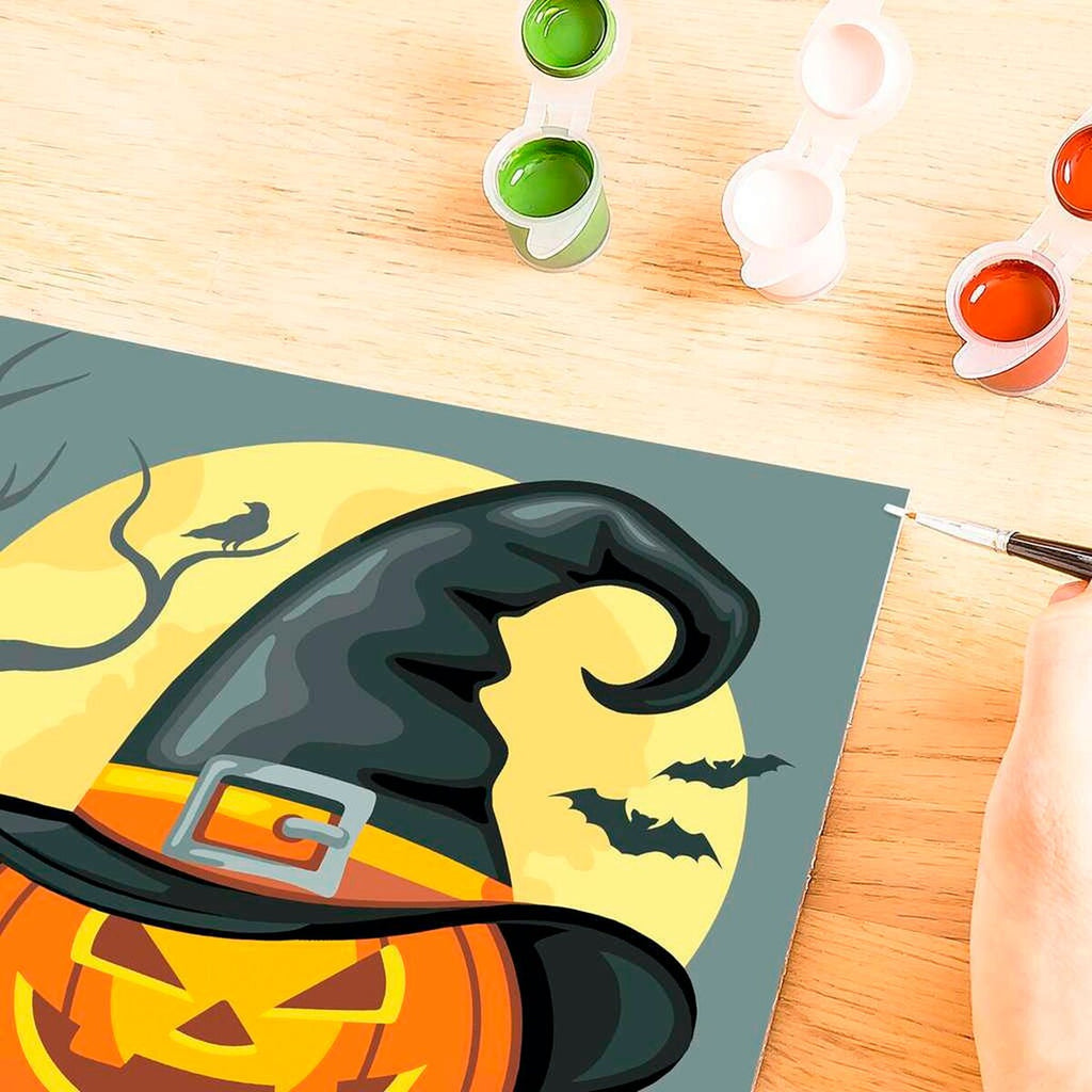 Pakke med Mal etter tall Happy Halloween med 15 akrylfarger sett