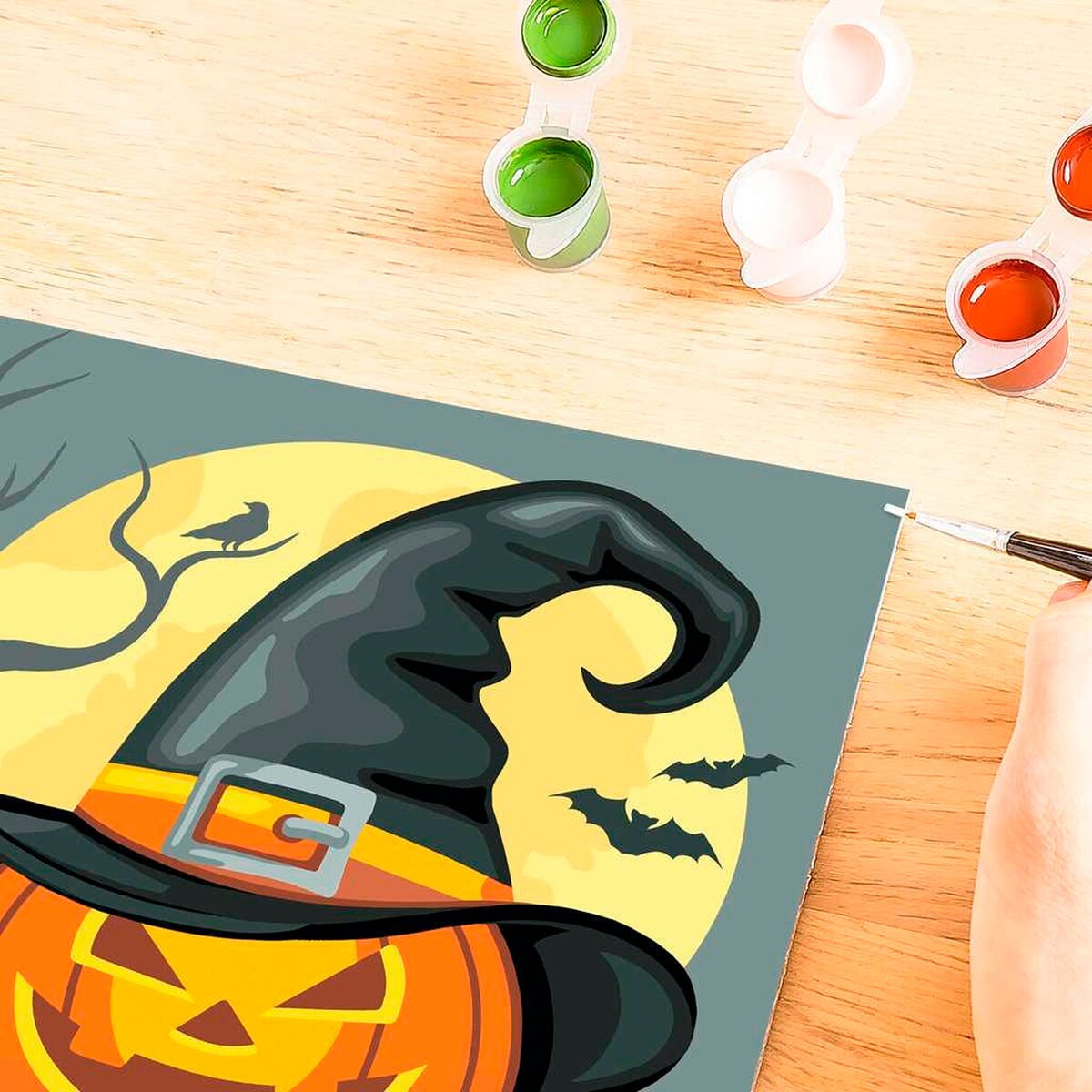 Pakke med Mal etter tall Happy Halloween med 15 akrylfarger sett