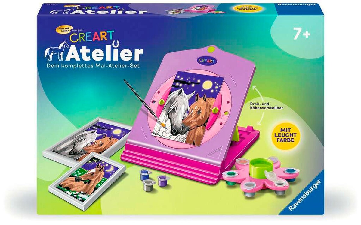 Mal etter tall hesteatelier med staffeli forfra