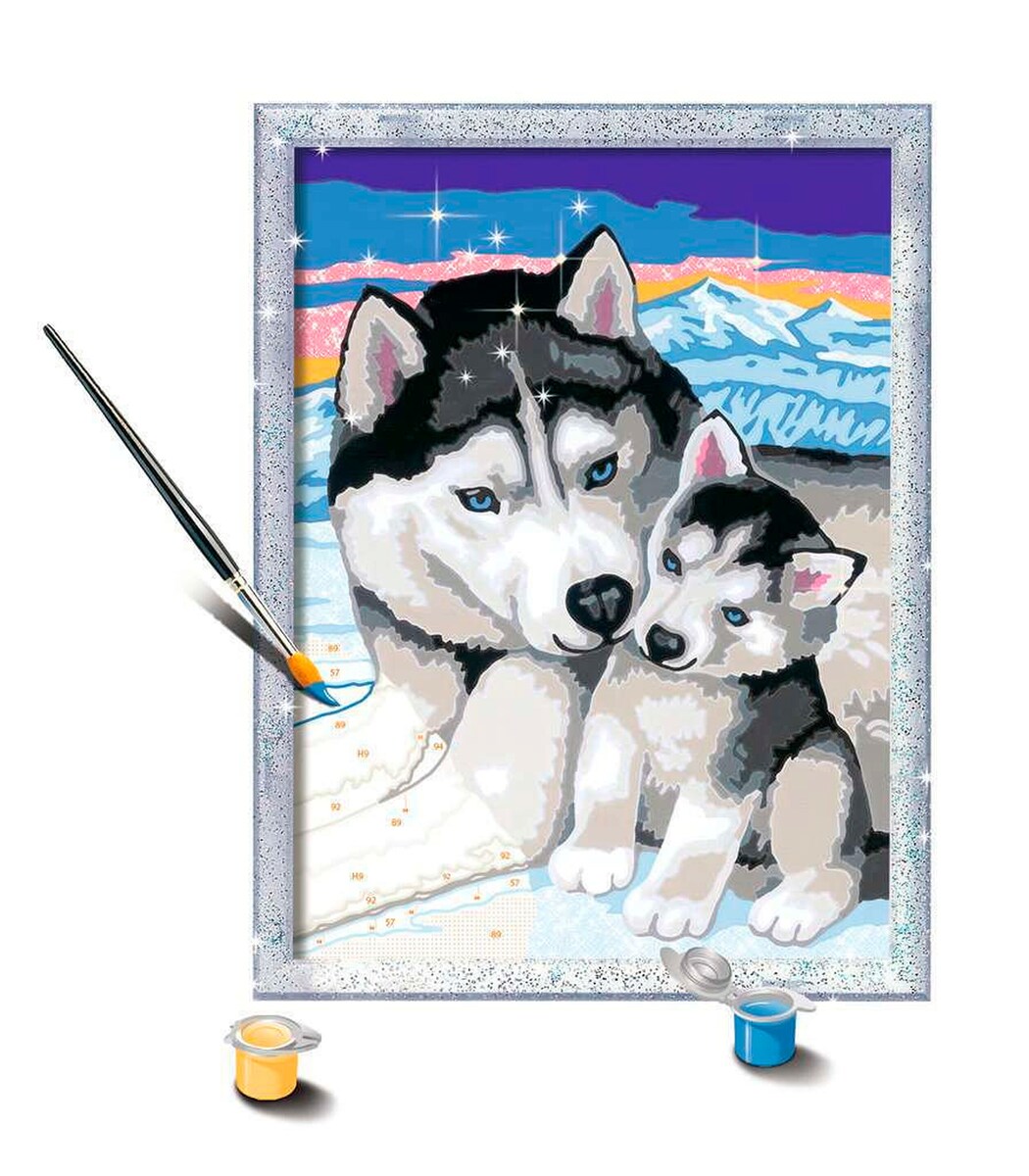 Pakkeinnhold i Mal etter tall Husky-kyss 18x24 cm