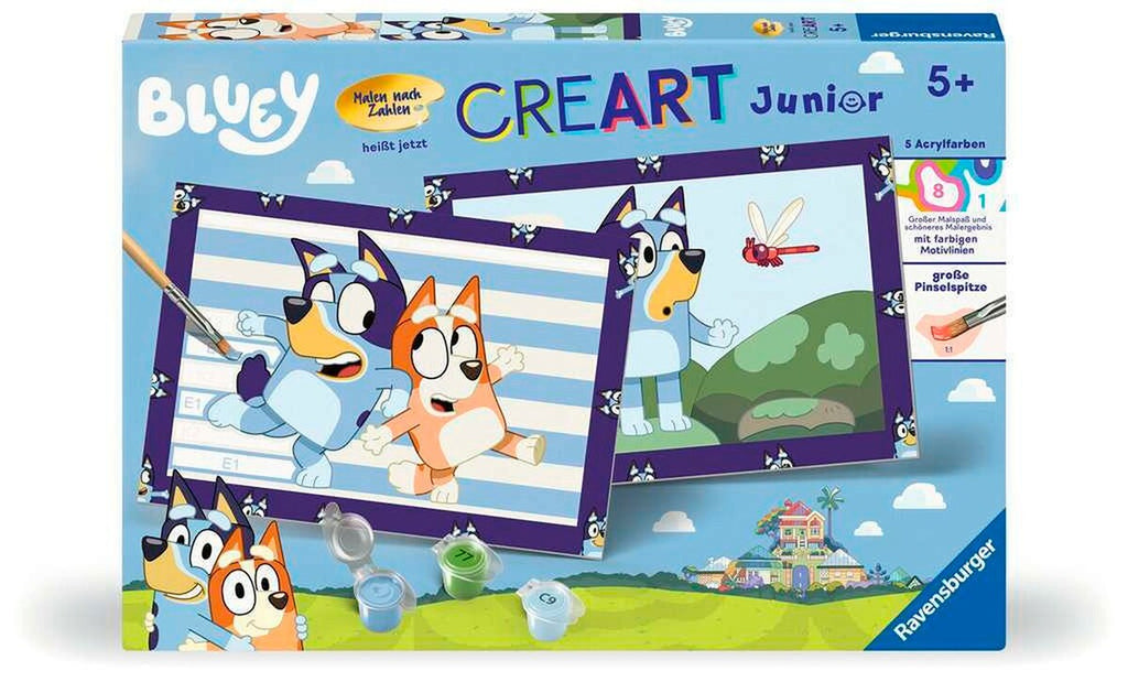 Mal etter tall Junior Bluey 5 farger 32x22 cm bakside