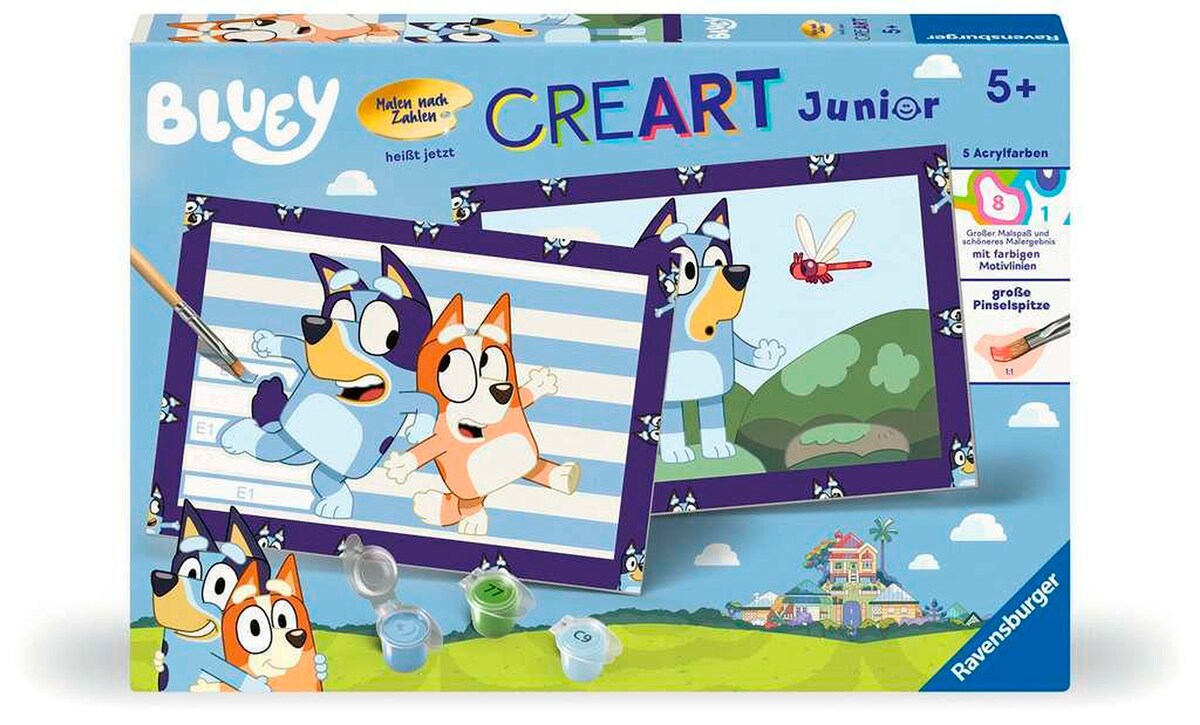 Mal etter tall Junior Bluey 5 farger 32x22 cm bakside