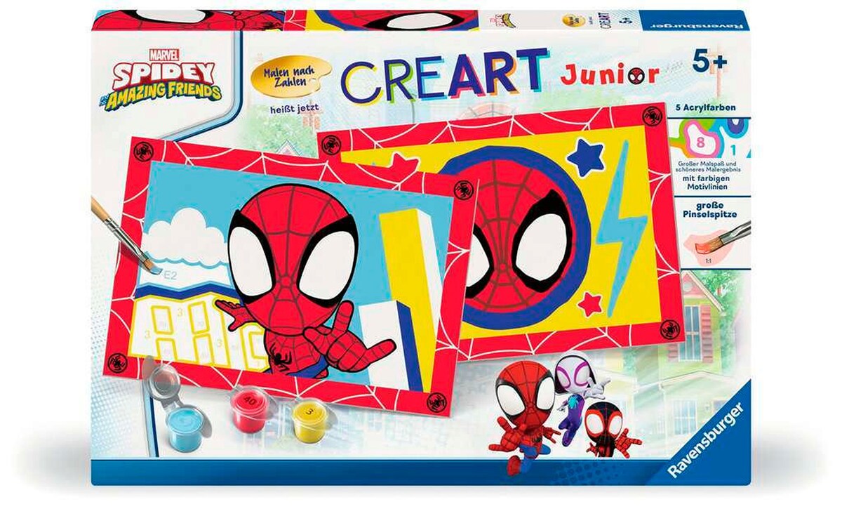 Mal etter tall Junior Spidey 5 akrylfarger bakside