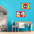 Nærbilde av farger i Mal etter tall Junior Spidey 5 akrylfarger