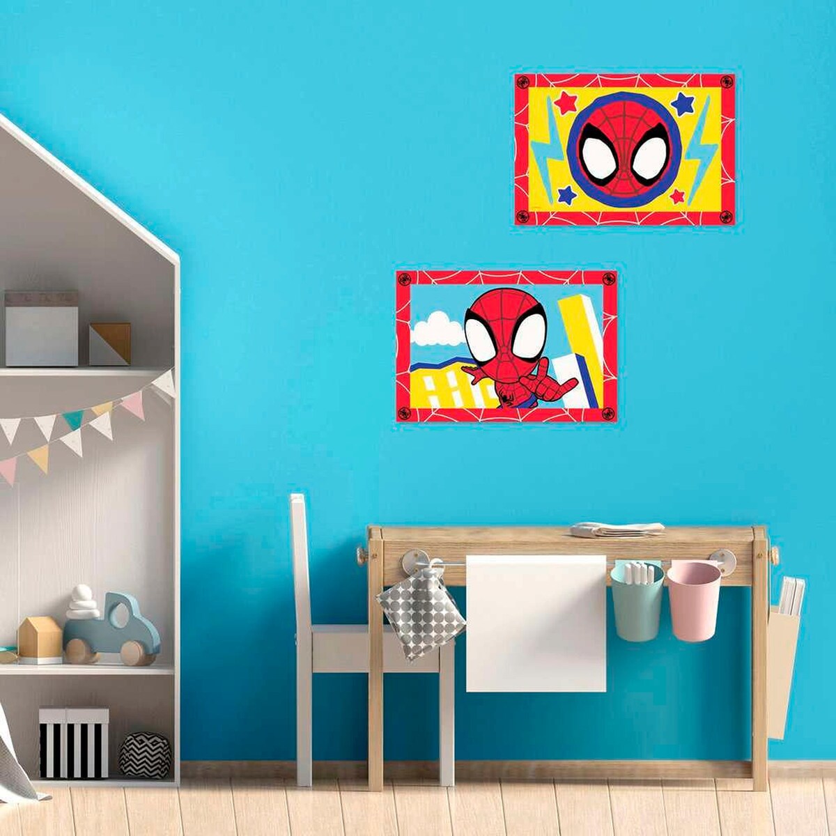 Nærbilde av farger i Mal etter tall Junior Spidey 5 akrylfarger