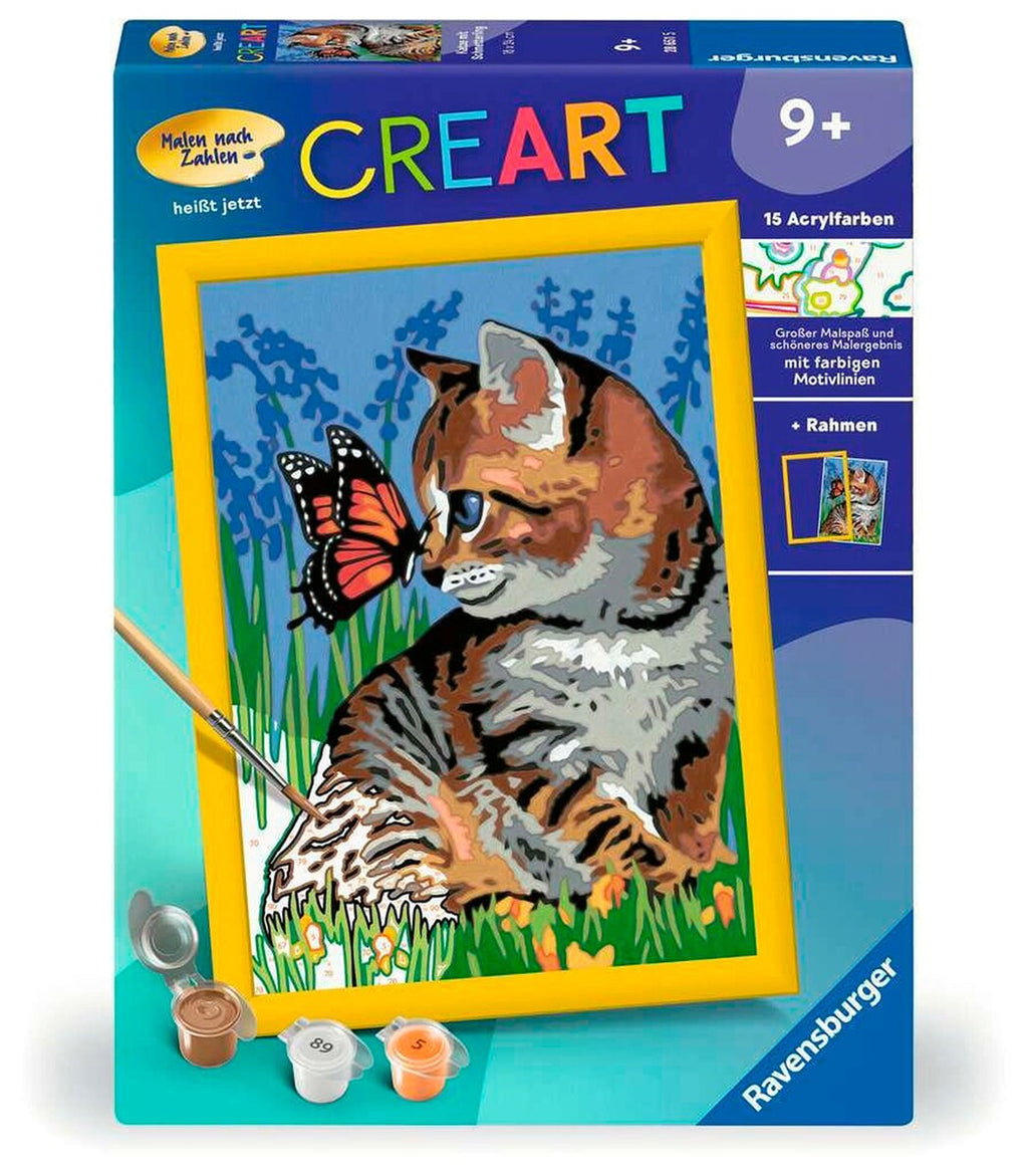 Mal etter tall katt med sommerfugl 18x24 cm bakside