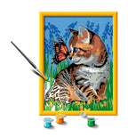 Montert mal etter tall katt med sommerfugl 18x24 cm