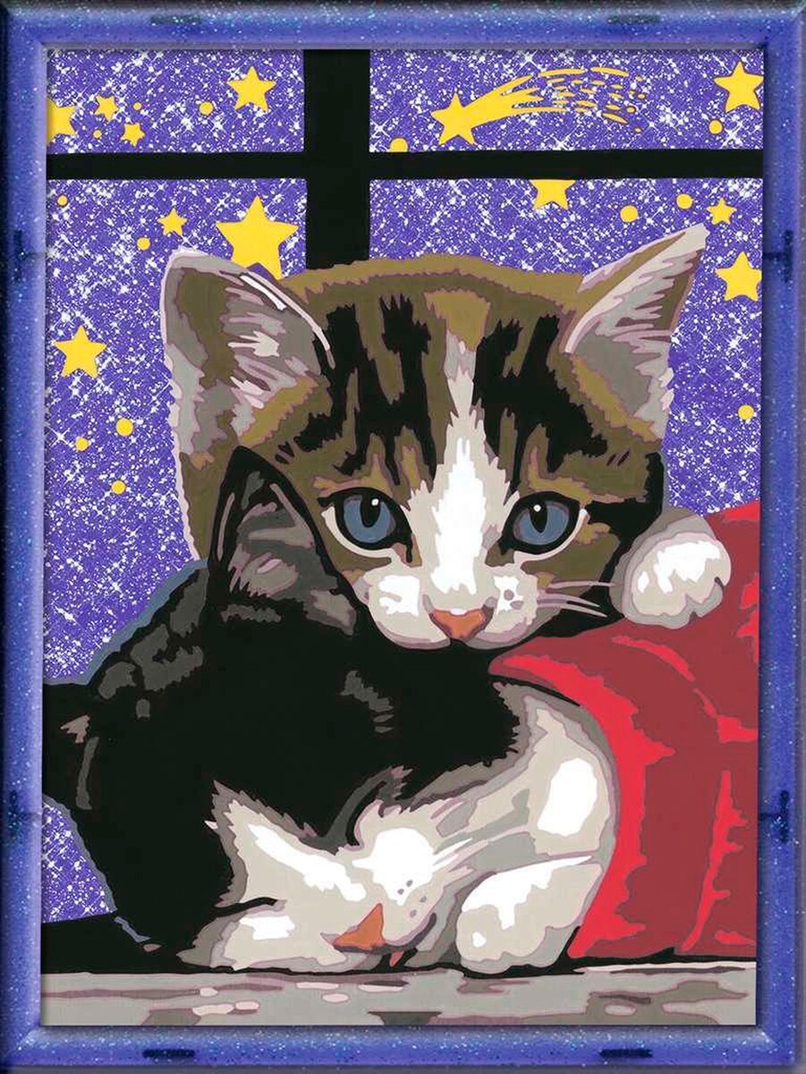 Mal etter tall kosete kattunger 18 x 24 cm med glitter forfra