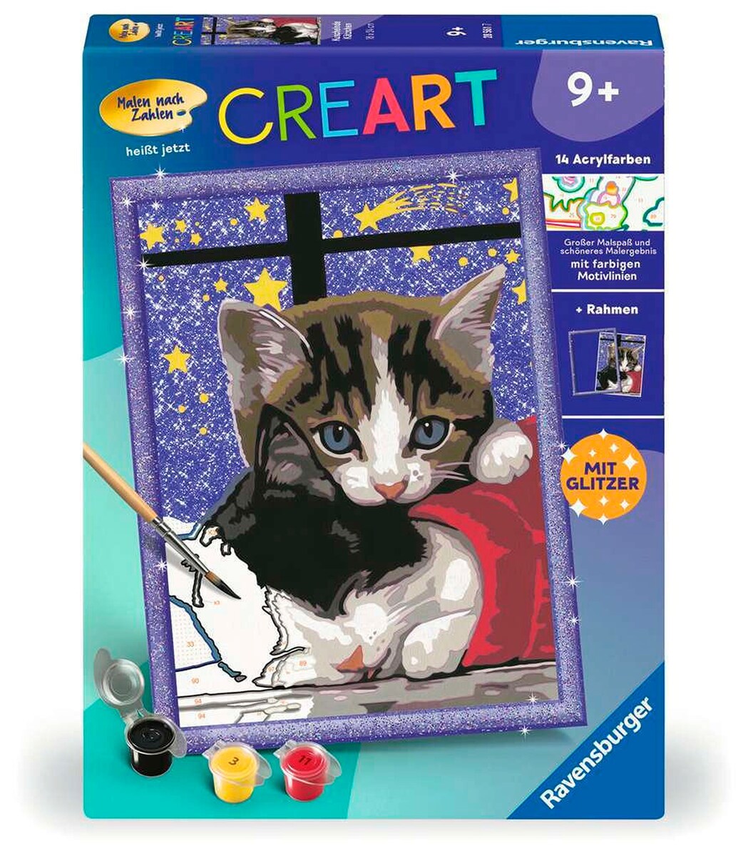 Mal etter tall kosete kattunger 18 x 24 cm med glitter bakside
