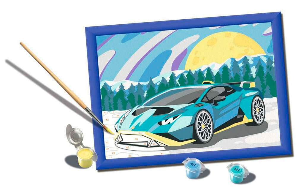 Pakning av Mal etter tall Lamborghini 24x18 cm fra Ravensburger