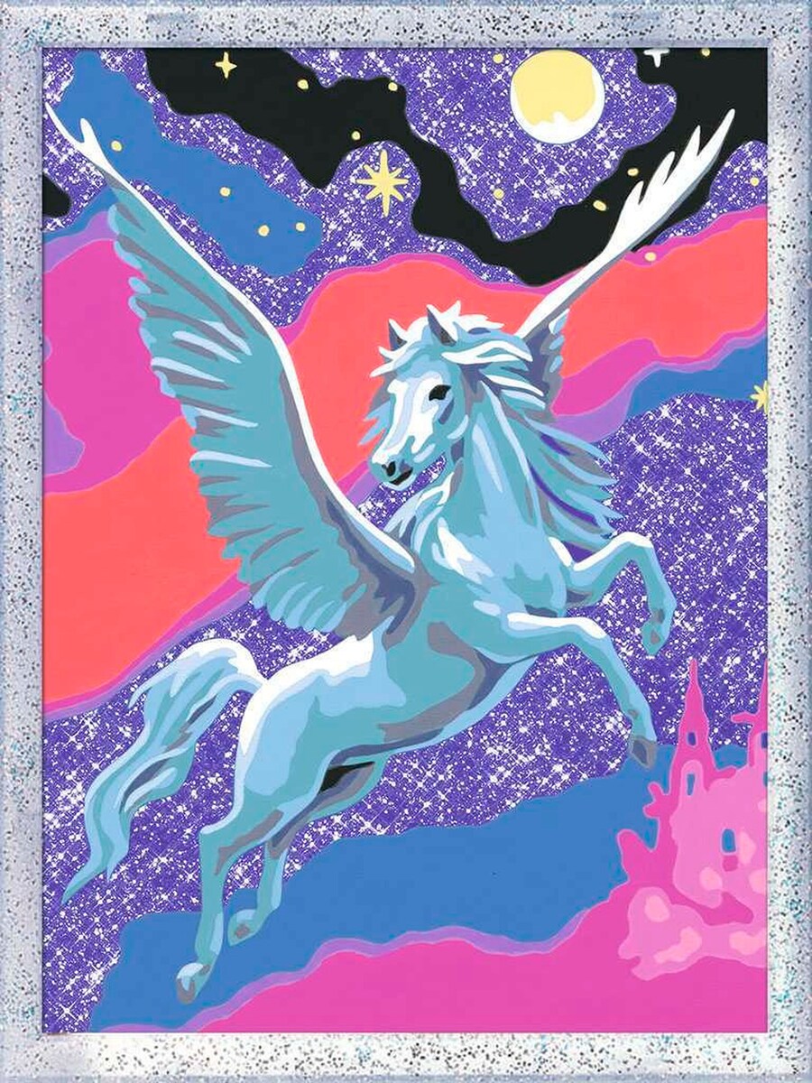 Mal etter tall pegasus med glitter 18x24 cm forfra