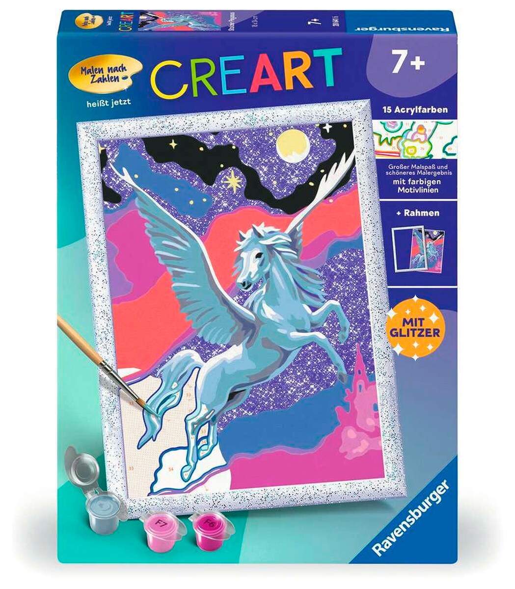 Mal etter tall pegasus med glitter 18x24 cm bakside