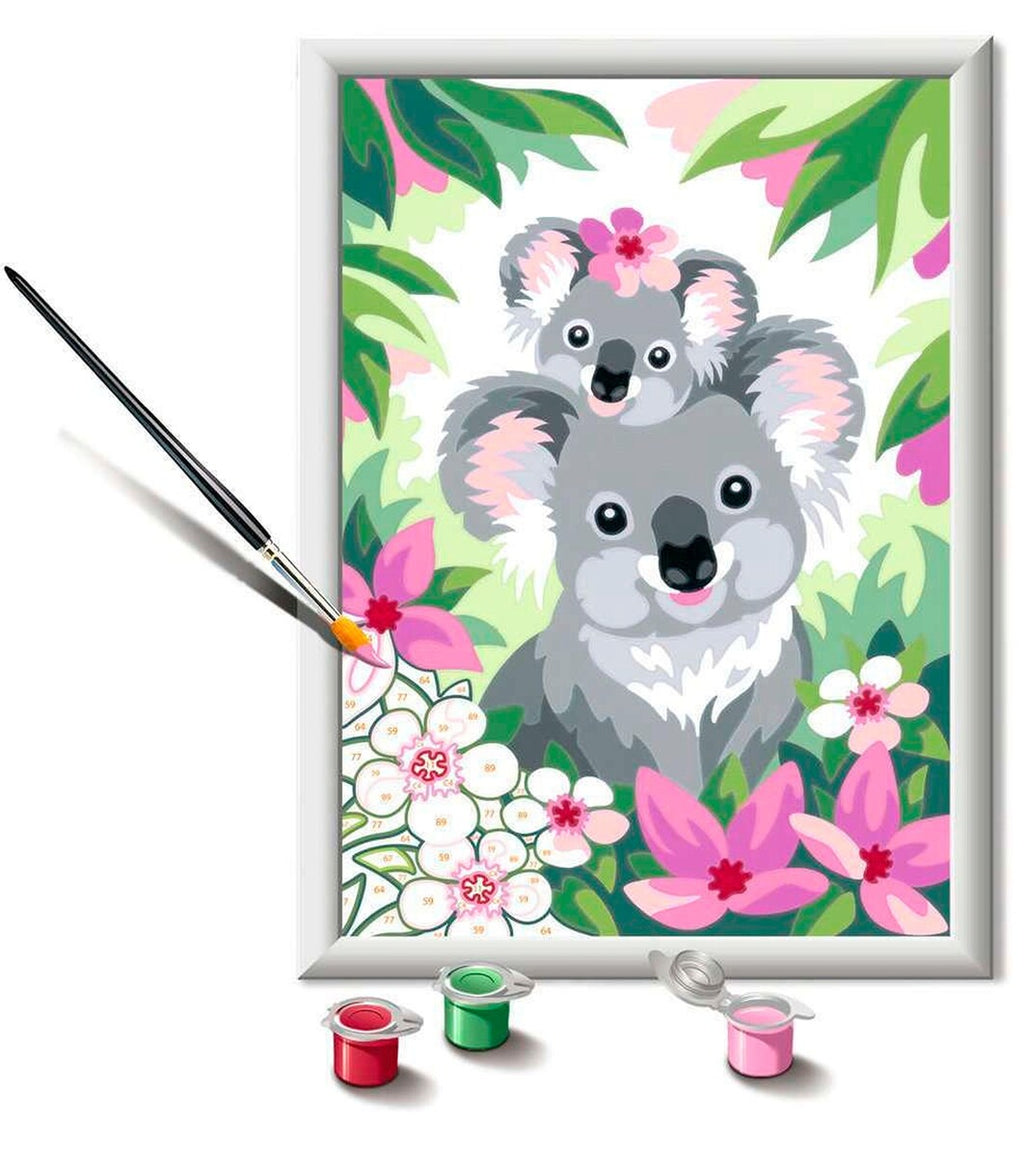 Oversikt over Mal etter tall søte koalaer 18 x 24 cm maling og pensel