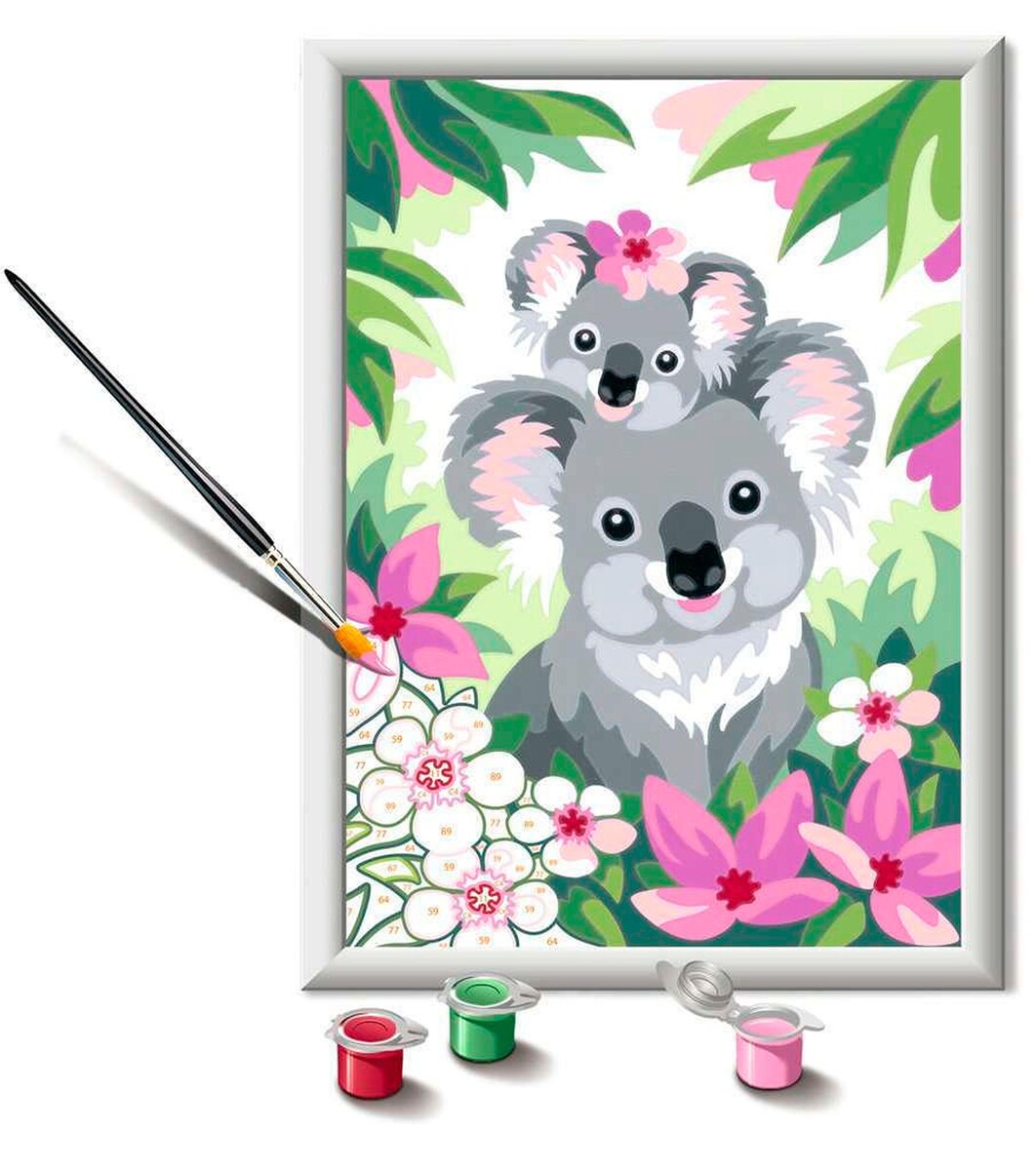 Oversikt over Mal etter tall søte koalaer 18 x 24 cm maling og pensel