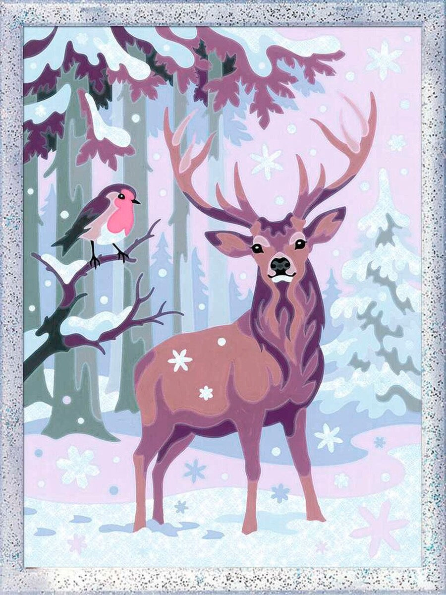 Mal etter tall stolt hjort med glitter 18x24 cm forfra