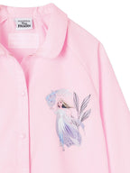 Detaljbilde av knappelukking og elastiske mansjetter på Maleforkle for jenter Disney Frost, poplin