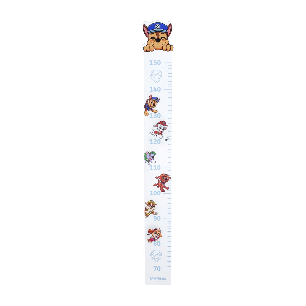 Målelekt Paw Patrol hvit til barnerommet forfra med Paw Patrol-figurer
