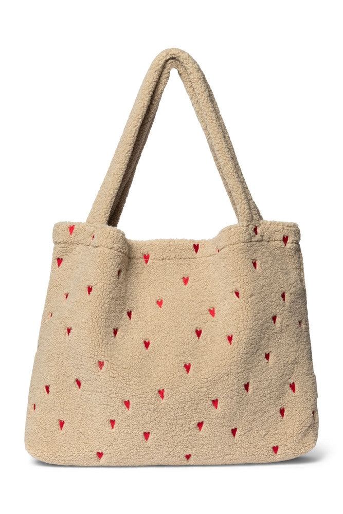 Mammaveske Ecru Hearts teddy 58x42 cm forfra