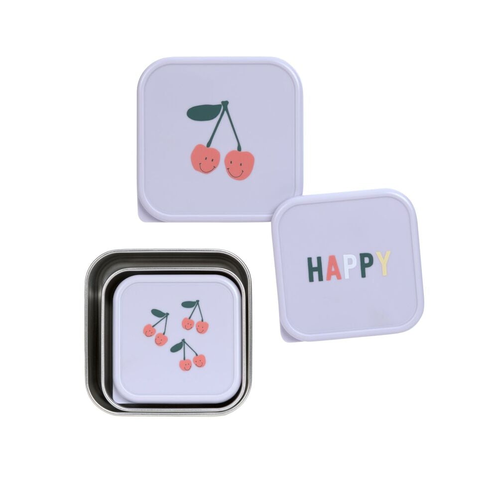 Matbokser i rustfritt stål 3-er sett Happy Fruits Cherry bakside