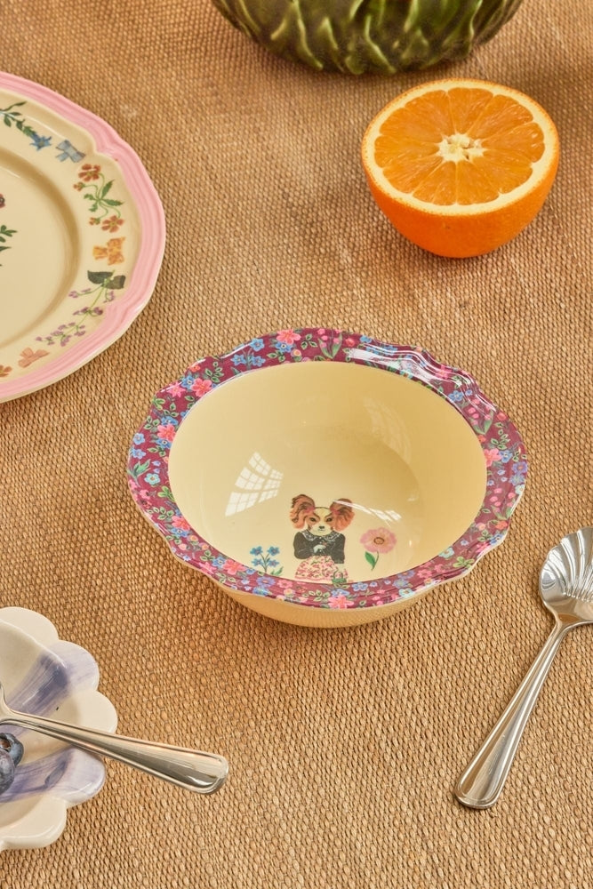 Melaminbolle vintage Nathalie Lété bordeaux detalj av blomstermønster