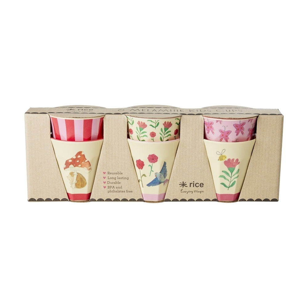 Melaminkopper 6-pakning Happy Forest Pink forfra