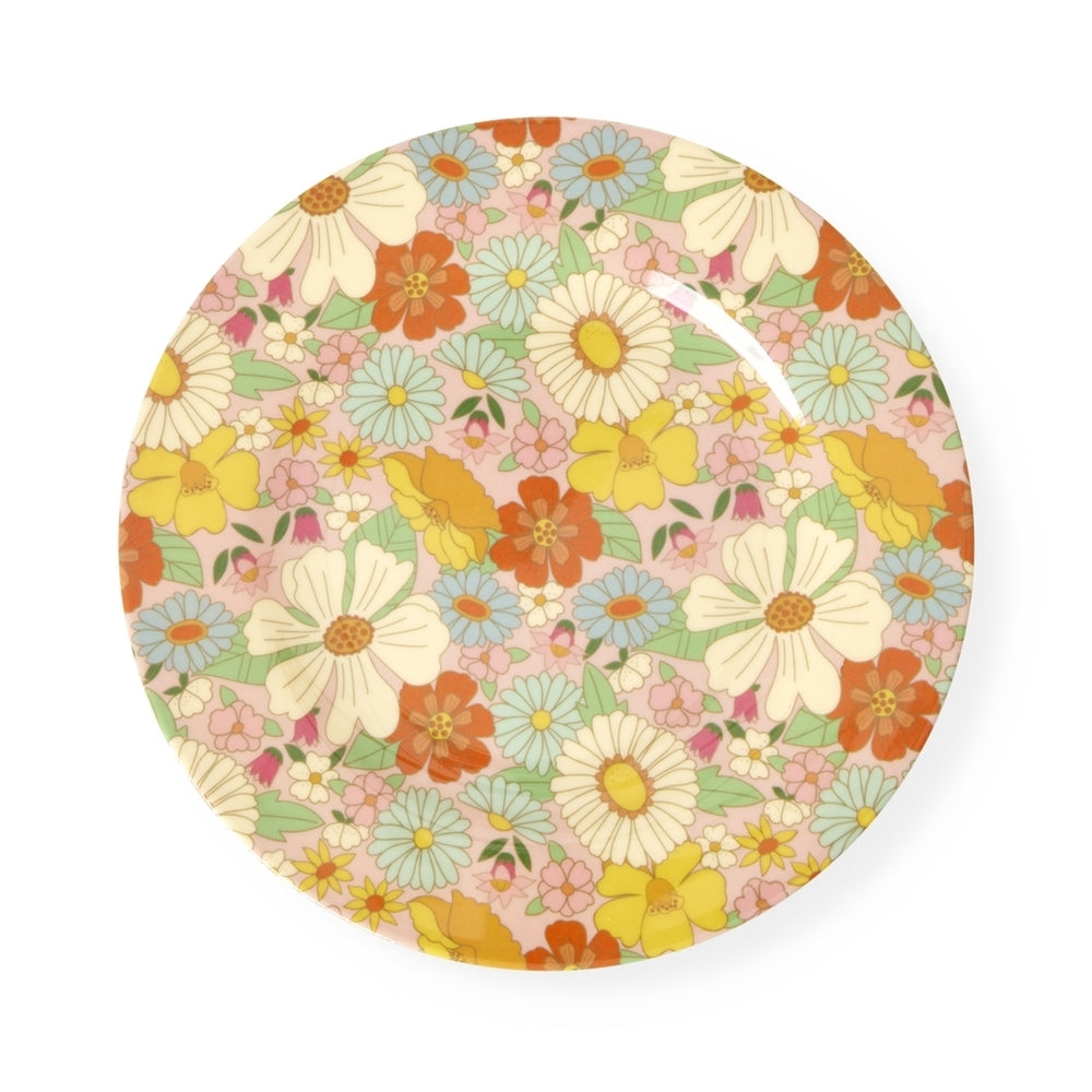 Melamintallerken for barn Flower Power lysrosa forfra